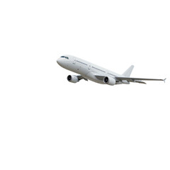 Fototapeta premium Modern white passenger jet airplane ascending during takeoff with engines engaged isolated on transparent background