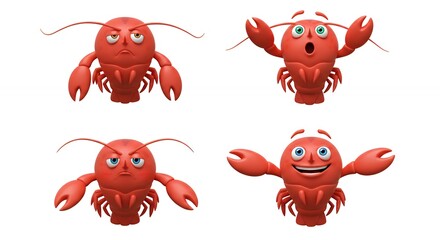 Cartoon lobster characters expressions