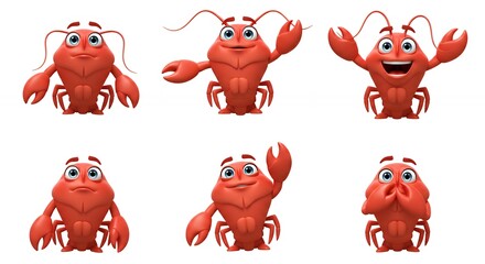 Obraz premium Cartoon lobster characters with diverse emotions