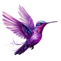 Obraz premium Vibrant purple hummingbird flies on black; a whimsical illustration for posters.