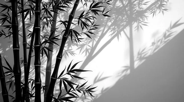 Monochrome Gobo Pattern with Bamboo Shadows on a Gray Wall