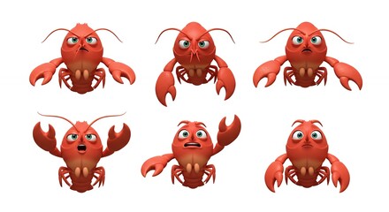Cartoon lobster expressions illustration set