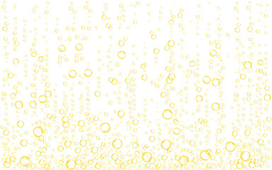 Gold fizzing air bubbles isolated on white background.