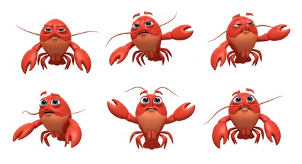 Cartoon lobster illustrations set