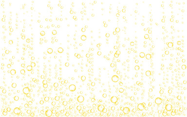 Gold fizzing air bubbles isolated on white background.