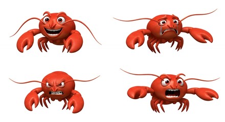 Cartoon lobster illustrations various expressions