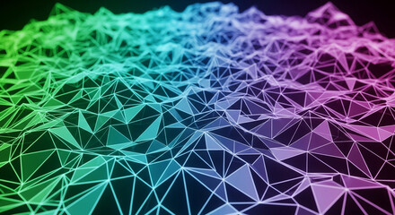 A Vibrant Polygonal Network forms an Abstract Gradient Landscape, illustrating advanced Geometric Precision in a captivating digital terrain of interconnected light.