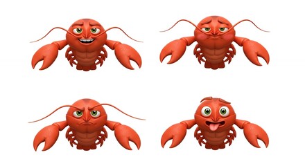 Cartoon lobster with various expressions