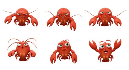 Crayfish cartoon characters expressions