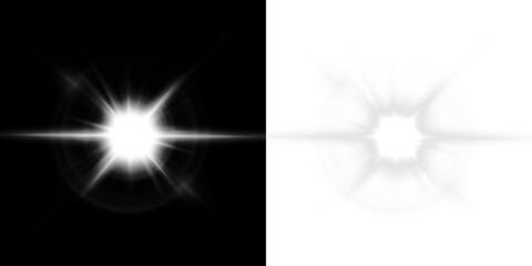 Transparent, overlay, light, ray, white starburst in PNG with star shine. This PNG Overlay on transparent background creates radiant glow for cosmic, abstract, or bright energy design effects.