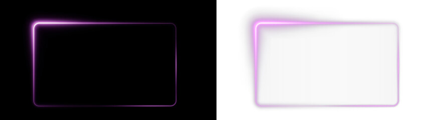 Neon, frame, box, line, light in PNG pink neon effect. This PNG Overlay with transparent background features pink frame for cyber, tech, and modern UI frame designs.