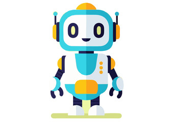 Fototapeta premium Cute cartoon robot character with a friendly expression on a light green background, vector art 
