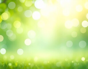 Obraz premium 芝の上差し込む日差し 緑のキラキラしたボケの背景イラスト