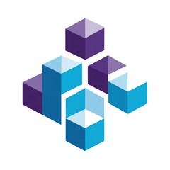 Abstract graphic design with overlapping cubes in shades of purple and blue