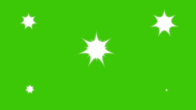Twinkle star glitter sparkle animation, shimmering light camera flashes stars green screen,  glitter on green screen background, Glowing stars sparkle on transparent background. 4K animation