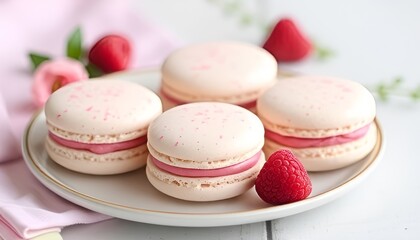 Obraz premium Raspberry Rosewater Macarons Delicate French macarons infused wi