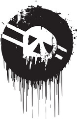 Peace symbol graffiti with paint drips in black and white. Grunge urban style circle vector illustration.