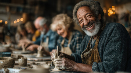 Vibrant elderly community enjoying outdoor social activity with smiling seniors diverse group bonding happiness companionship and positive interaction in a lively outdoor setting