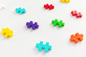 Colorful jigsaw puzzle pieces on white background
