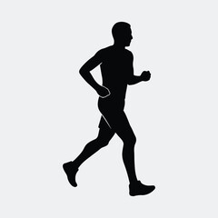 Silhouette of man running fast marathon runner training vector illustration