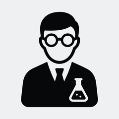 Silhouette of male scientist with flask vector illustration