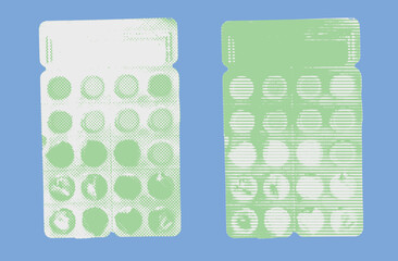 Tablets medicine in strip color halftone texture style collage element isolated on blue background