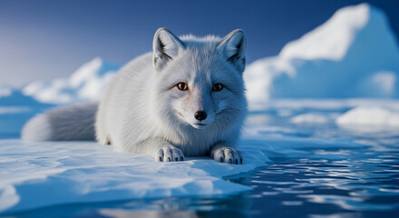  Playful Arctic Fox at the Polar Edge: A Dreamlike Close-Up Amidst Shimmering Ice and Endless Frozen Waters