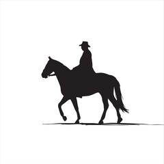 Mysterious Man Silhouette Riding a Horse - Vector Illustration