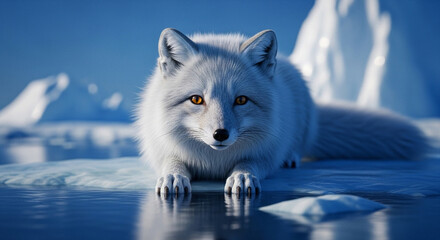  Playful Arctic Fox at the Polar Edge: A Dreamlike Close-Up Amidst Shimmering Ice and Endless Frozen Waters