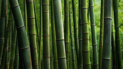 Fototapeta premium Lush bamboo grove with tall green stalks creating a serene and tranquil atmosphere.