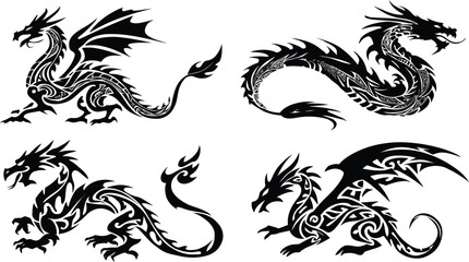 Fototapeta premium Tribal Dragons, Tattoo Style EPS