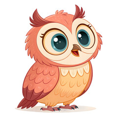 Fototapeta premium Cute cartoon owl with big blue eyes and fluffy feathers