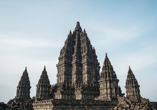 Detailed Daytime View of Prambanan Temple Compound in Yogyakarta Indonesia