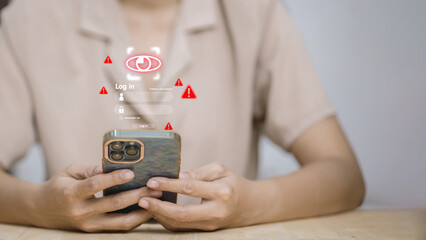 Cybersecurity Login Warning and Phishing Alert on Smartphone