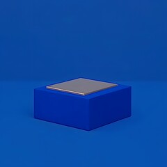 Abstract Blue Cube Display Stand with Gold Top Minimal Product Presentation