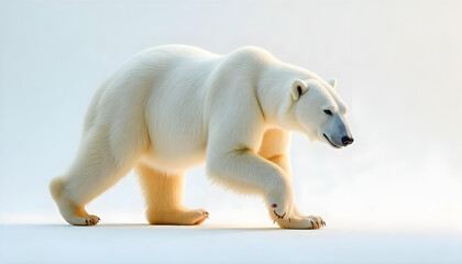 Fototapeta premium Polar white bear walking isolated 