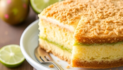 Lime flavored sponge cake with key lime curd and a graham cracke