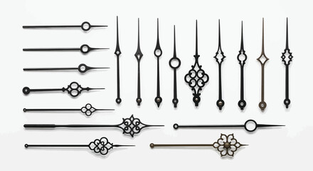Vector art of collection of vintage clock hands isolated on white background
