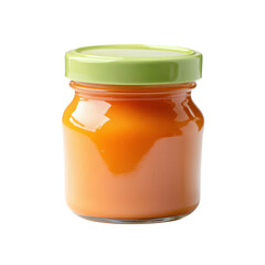 Orange baby food jar with green lid isolated on transparent background