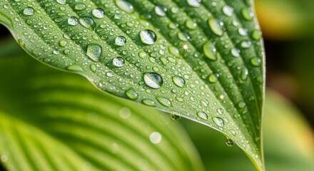 Dewdrops on a Lush Green Leaf