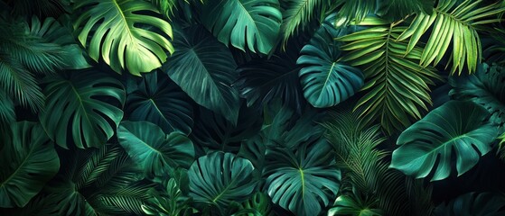Fototapeta premium Lush Green Tropical Leaf Background with Varied Textures