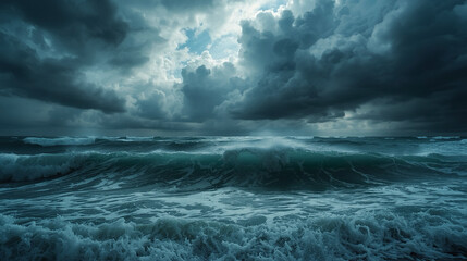 Obraz premium Dramatic Seascape with Rolling Waves and Stormy Sky Nature Landscape