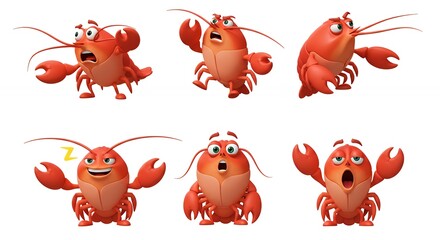 Cartoon lobster characters set collection