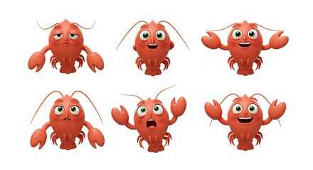 Naklejka premium Cartoon lobster characters set