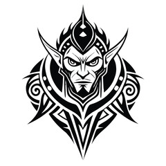 Obraz premium Detailed Tribal Tattoo Design of an Elf with Pointed Ears and Intricate Ornamental Details a Powerful Visual