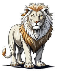Fototapeta premium white Lion ,realistic color, full body ,line bold black ,white background