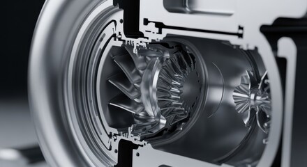 Crosssectional view of a rocket turbopump part showing complex internal geometry achieved through precise fiveaxis CNC machining.
