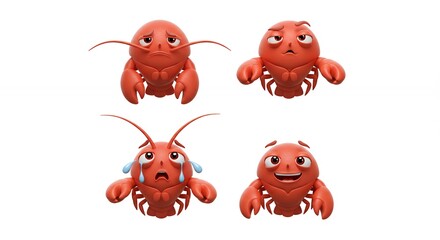 Lobster cartoon illustrations with emotional expressions