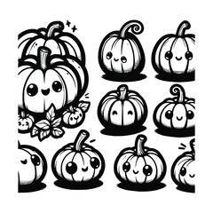 Cute Kawaii Pumpkin Vector Set