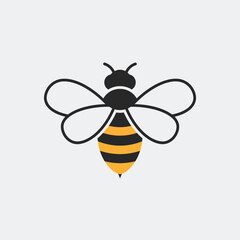 Stylized Bee Illustration with Black Outlines and Yellow Striped Abdomen